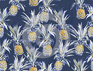 Ink and marker pineapple sketches, seamless pattern