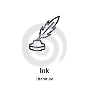 Ink outline vector icon. Thin line black ink icon, flat vector simple element illustration from editable literature concept