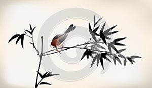 Ink painted bamboo and bird