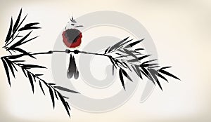 Ink painted bamboo and bird