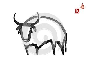 Ink painting of bull, chinese new year symbol of 2021