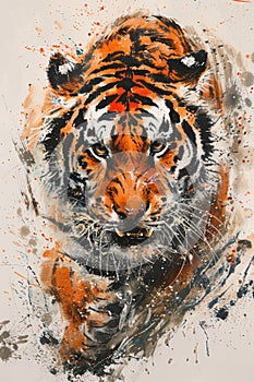 Ink painting of tiger, artistic tiger illustration, abstract tiger