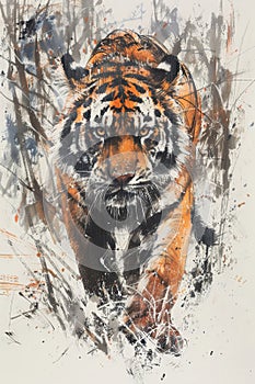Ink painting of tiger, artistic tiger illustration, abstract tiger