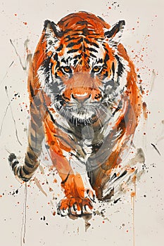 Ink painting of tiger, artistic tiger illustration, abstract tiger