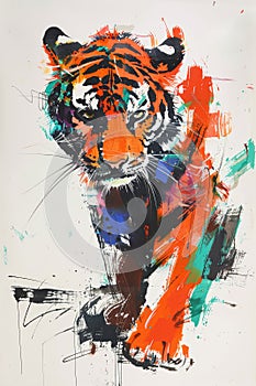 Ink painting of tiger, artistic tiger illustration, abstract tiger