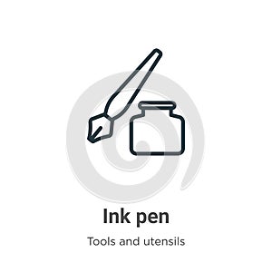Ink pen outline vector icon. Thin line black ink pen icon, flat vector simple element illustration from editable tools and