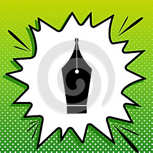 Ink Pen sign. Black Icon on white popart Splash at green background with white spots. Illustration