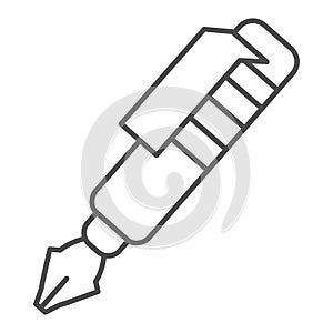 Ink pen thin line icon. Vintage fountain pen symbol, outline style pictogram on white background. Office or stationery