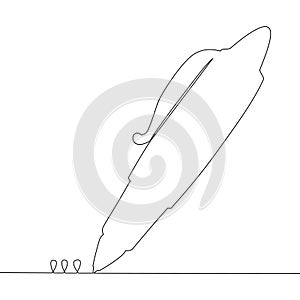 Ink pen writing on paper. One continuous line art drawing illustration minimalist design isolated on white background