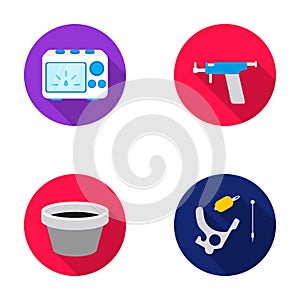 Ink, piercing machine and other equipment. Tattoo set collection icons in flat style vector symbol stock illustration