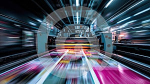 Ink and print rollers of modern press in sharp macro with glossy cylinders bearings and subtle refle