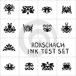 Ink Rorschach test set. Ink-bloat vector collection.