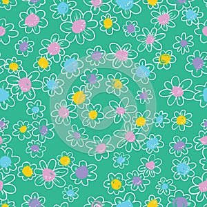 Ink seamless pattern with flowers in sketchy style. Artistic ba