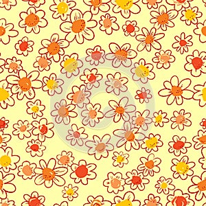 Ink seamless pattern with flowers in sketchy style. Artistic ba