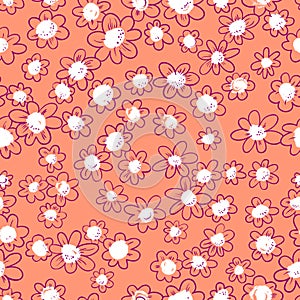 Ink seamless pattern with flowers in sketchy style. Artistic ba