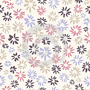 Ink seamless pattern with flowers in sketchy style. Artistic ba