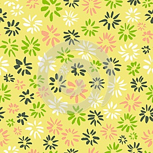 Ink seamless pattern with flowers in sketchy style. Artistic ba