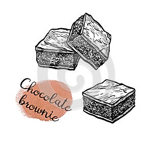 Ink sketch of chocolate brownie. photo