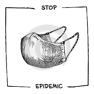 Ink sketch medical hand made mask icon. Design concept of Medicine information agitational poster against coronavirus pandemic