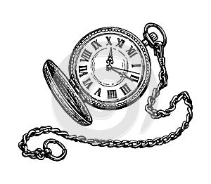 Ink sketch of pocket watch.