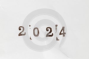 Ink stamp 2024 number isolated on white paper