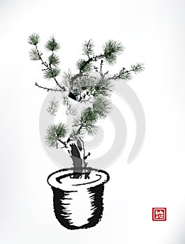 Ink style Pine Tree in pot