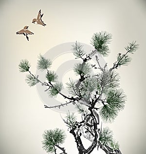 Ink style Pine Tree