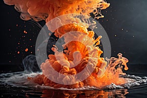 Ink water explosion effect with orange fire flames