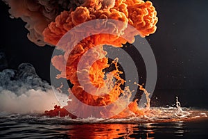 Ink water explosion effect with orange fire flames