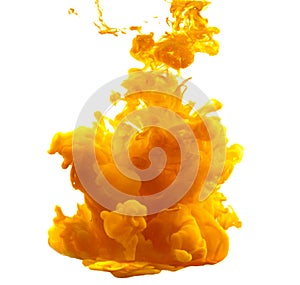 Ink in water. Yellow ink splash