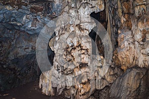 Inkaya cave rock formations from inside. Izmir, Turkey