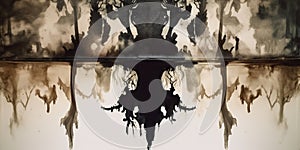 inkblot test image, set against mysterious, interpretive background, use of projective techniques in psychological