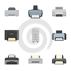 Inkjet printer icon set, flat style