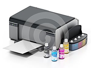 InkJet printer with refillable ink tanks isolated on white background. 3D illustration