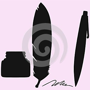 Inkwell feather pen