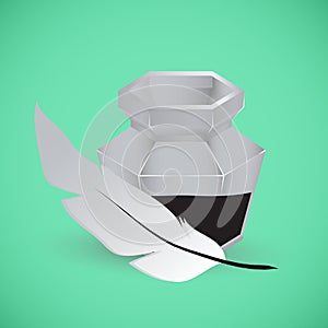 Inkwell and feather. Vector illustration.