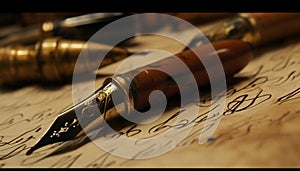 Inkwell quill signs antique contract, historic agreement made generated by AI