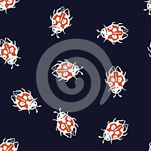 Inky brush strokes lady bug seamless pattern