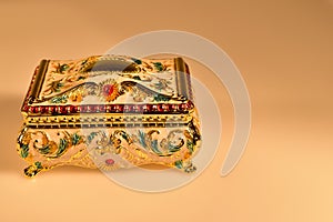 Inlaid Golden Metal Jewelry Box