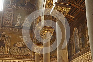 Inlaid  mosaics and carvings on  columns