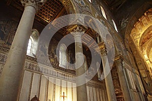 Inlaid  mosaics and carvings on  columns of Cathredral Monreale