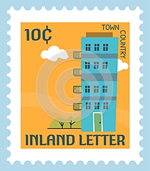 Inland letter, country town architecture postmark