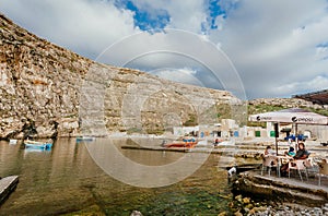 Inland Sea, small natural lagoon with fishermen boats and outdoor cafe for refreshing under sun