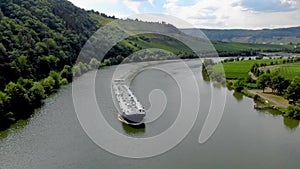 Inland shipping gastanker LPG gas transport over the river Moselle in Germany Bernkastel