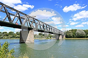 Inland shipping transport on the rhine river near germersheim