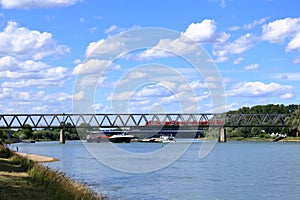 Inland shipping transport on the rhine river near germersheim