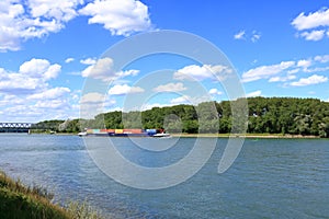 Inland shipping transport on the rhine river near germersheim