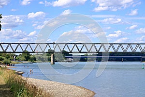 Inland shipping transport on the rhine river near germersheim