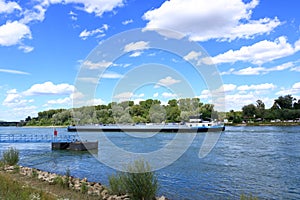 Inland shipping transport on the rhine river near germersheim