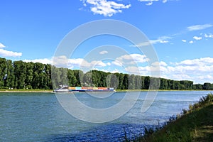 Inland shipping transport on the rhine river near germersheim